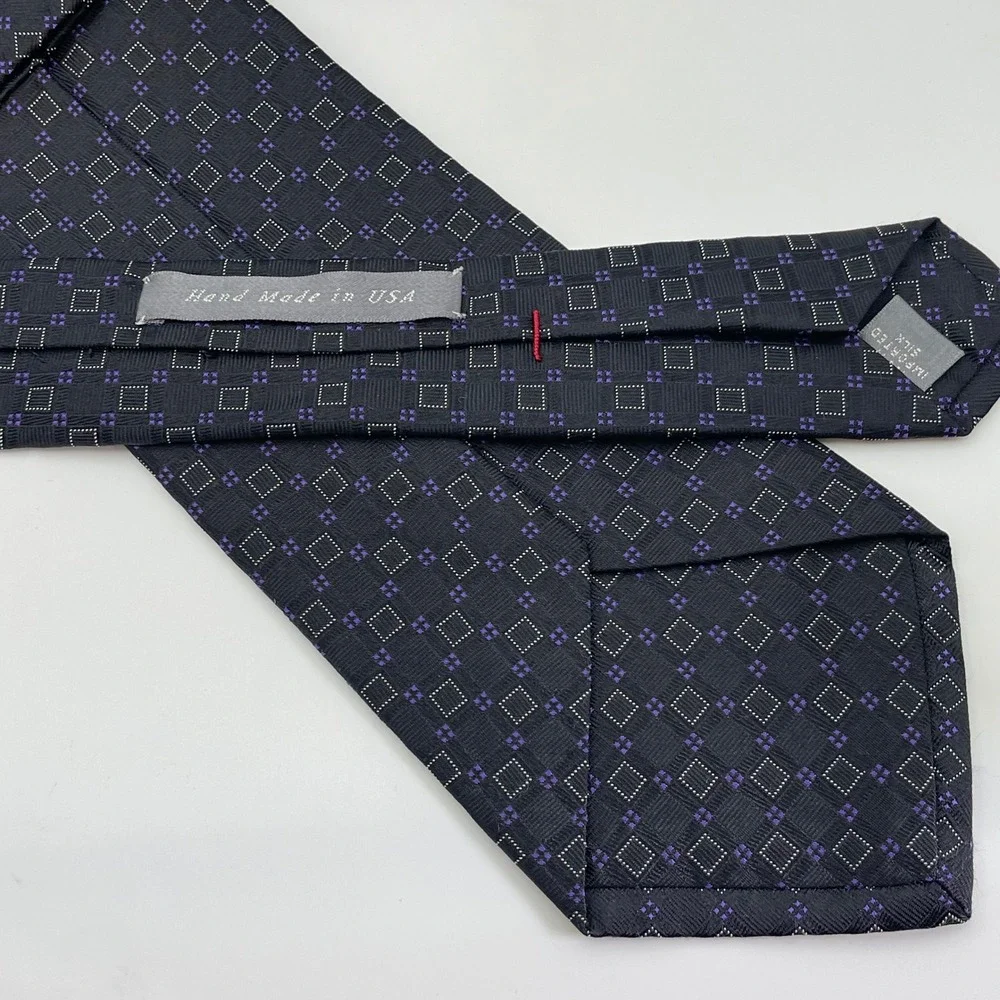 Vintage Superba Hand Made‎ USA Silk Necktie Tie Mens Black Purple Geometric Mod